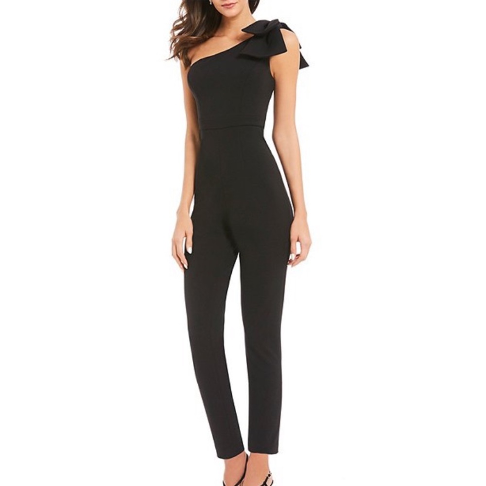 Adrianna Papell one shoulder bow jumpsuit, size 0